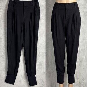 Helmut Lang Pleated Cropped Joggers Pants Size 2 Black Minimalist Silk Luxury